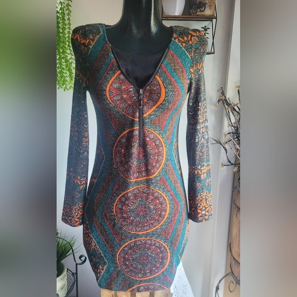 Aryeh Multi Colored Abstract Long Sleeve Dress Size S
